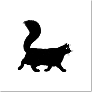 Black Cat with Long Fluffy Tail Posters and Art